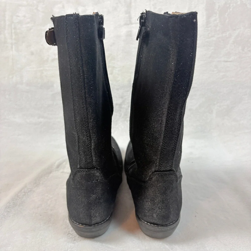 Hanna Andersson Glitter Tall Boots Kids Black Good Shimmer Biker‎ Moto Buckle